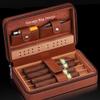 4 Finger Portable Travel Leather Cigar Case,Brown Leather Cigar Case,Cigar Storage Box,Cedar Wood Lined and Removable Cedar Tray Divider,Birthday Gift,Fathers Day Gift,Brown-B view 3