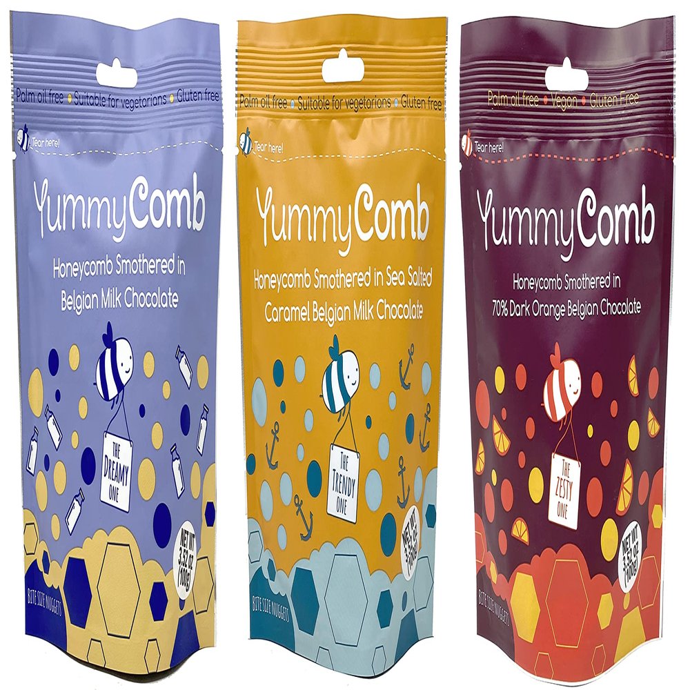 YummyComb Chocolate Honeycomb Variety Pack of 3  Palm Oil Free, Vegetarian, and Gluten-Free Candy  Sustainable Chocolate Covered Honeycomb Sponge Candy (3.52 Ounce)