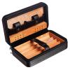 4 Finger Portable Travel Leather Cigar Case,Brown Leather Cigar Case,Cigar Storage Box,Cedar Wood Lined and Removable Cedar Tray Divider,Birthday Gift,Fathers Day Gift,Black-A view 1