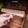 4 Finger Portable Travel Leather Cigar Case,Brown Leather Cigar Case,Cigar Storage Box,Cedar Wood Lined and Removable Cedar Tray Divider,Birthday Gift,Fathers Day Gift,Black-A view 4