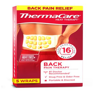 ThermaCare Advanced Back & Hip HeatWraps, Long-Lasting, Disposable Heat Therapy for Lower Back Pain, Muscle Soreness, & Herniated Discs, Drug-Free (L-XL, Pack of 5)