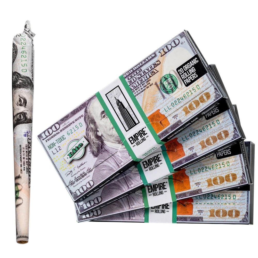 Empire Rolling Benny Lite King Size Rolling Papers  4-Pack (80 Papers + 80 Filter Tips)  111mm Ultra-Thin 13gsm Paper, 100 Bill Design, Smooth Slow Burn
