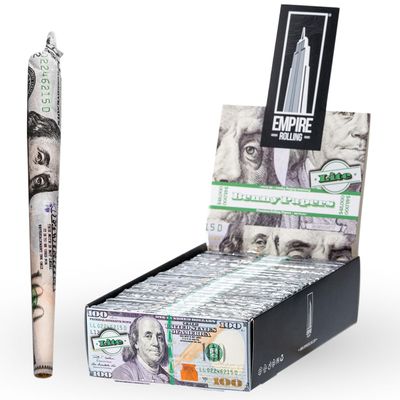 Empire Rolling Benny Lite King Size Rolling Papers  480 Count Bulk Box (24 Wallets with Filter Tips)  111mm Ultra-Thin 13gsm Natural Paper, 100 Bill Design, Smooth Slow Burn