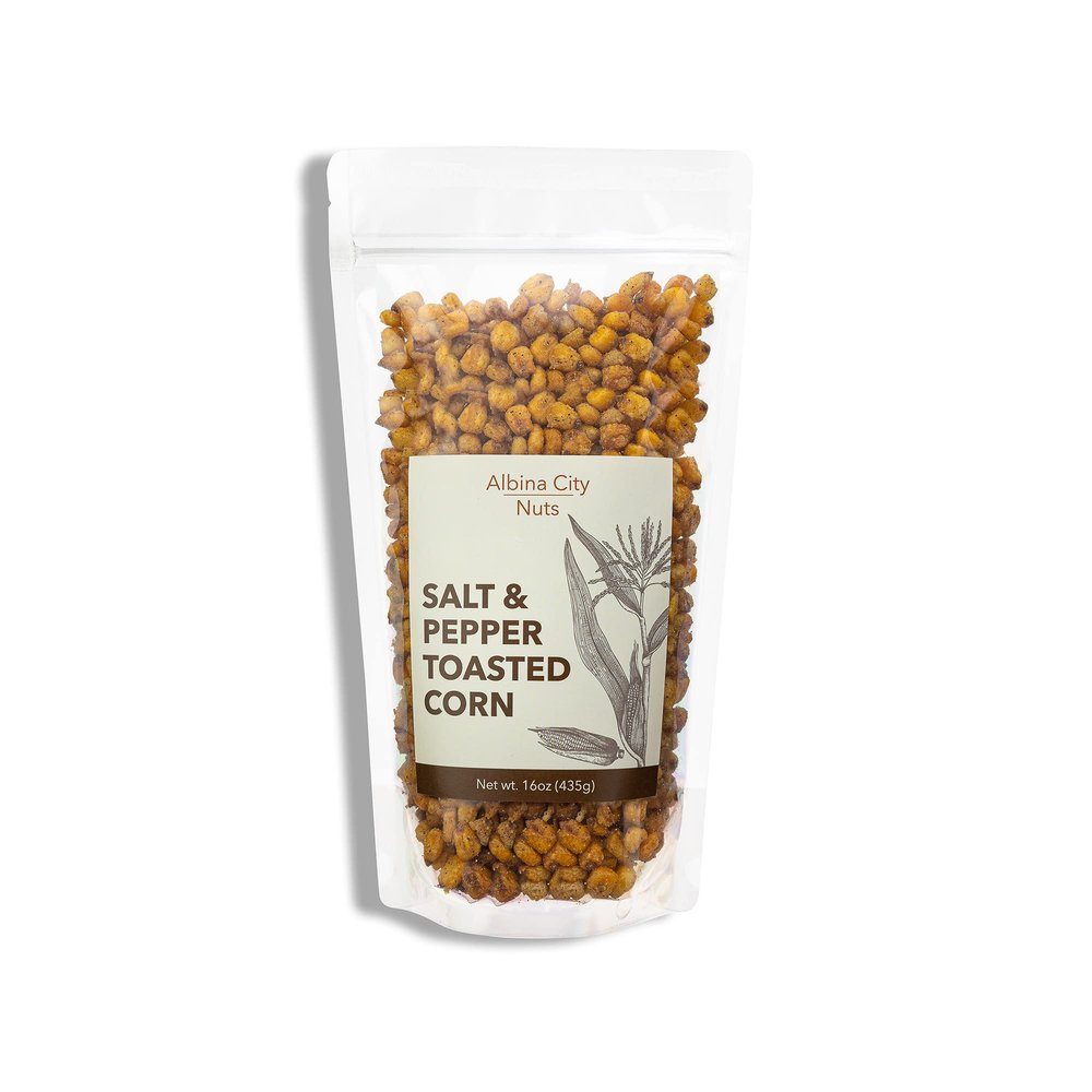Albina City Nuts Salt & Pepper Toasted Corn Tasty Snack with a Gentle Crunch thats full of Flavor and Made from Non-GMO Ingredients Free of Sulfites, Gluten, Artificial Flavors, & Preservatives 1lb