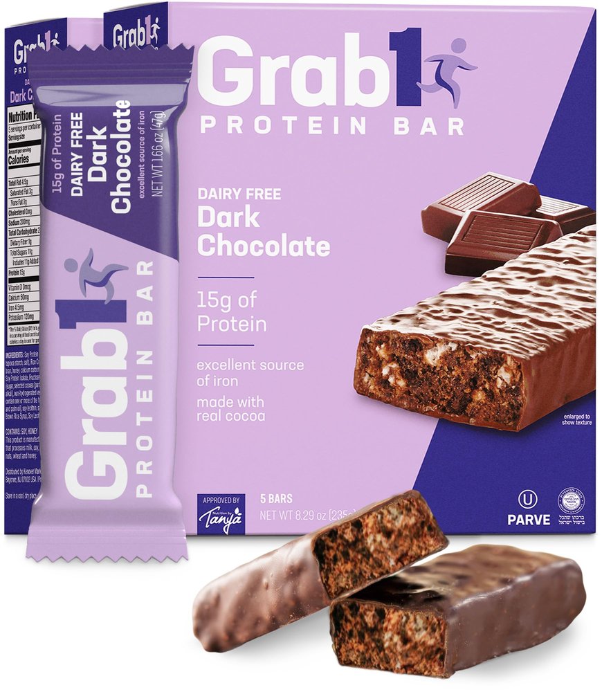 Grab1 Dairy Free Protein Bars Coated in Rich Dark Chocolate | 15 Grams Protein | (2 Pack - 10 Bars) Controls Hunger | Vegan Friendly | Certified Kosher | Delicious Tasting | Low Calorie | Great Meal Replacement or Snack