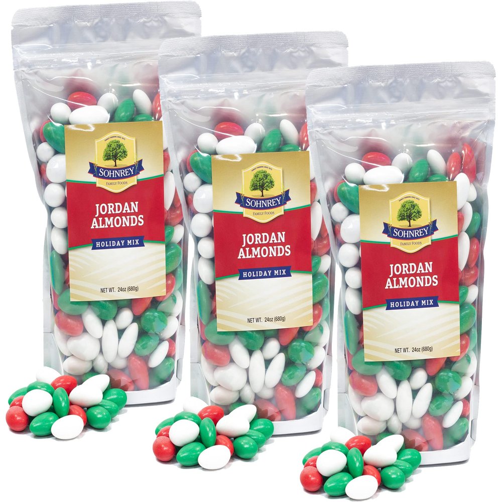 Holiday Mix Jordan Almonds - Premium Christmas Party Candy (24 oz) (3-Pack)