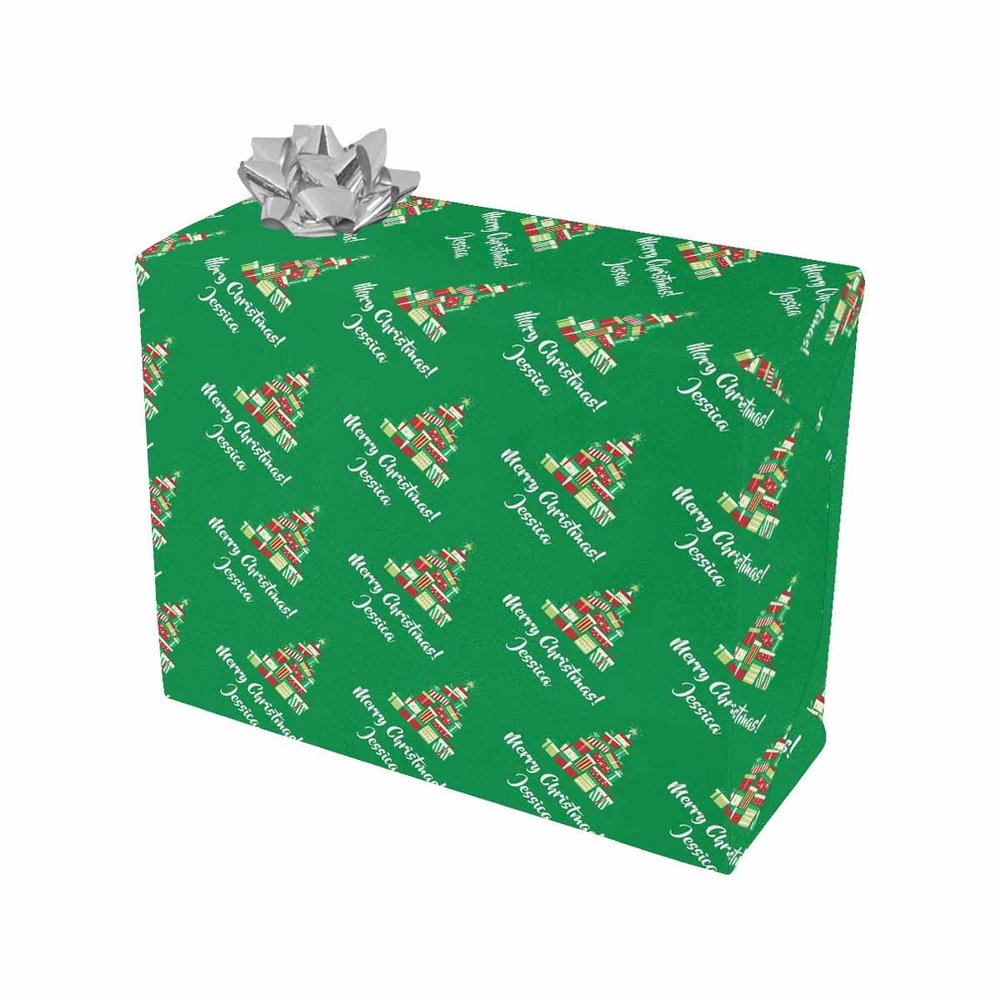 MyPupSocks Custom Merry Christmas Gift Tree Green Reversible Kids Birthday Wrapping Paper Birthday Wrapping Paper for Girls Boys Kids Baby Shower Women Men 2 Rolls 58x23 inch