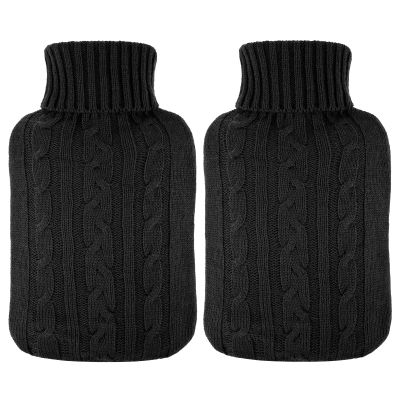 2 Pieces Hot Water Bottle Cover Soft Cover Only Knitted Hot Water Bottle Sweater for Winter Compress and Cold Therapy, Menstrual Cramps, Neck, Shoulder Pain Relief(Black)
