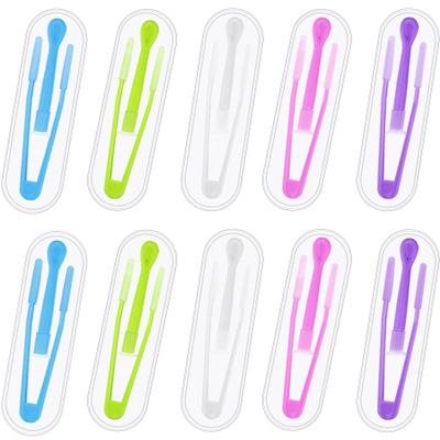 JUNEBRUSHS 10 Pack Colorful Contact Lens Remover and Inserter Tool Case Set, Portable Tweezers with Soft Tip, Applicator for Soft Hard Contact Lenses