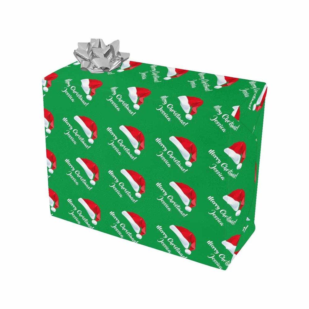 MyPupSocks Custom Merry Christmas Santa Hat Green Birthday Gift Wrapping Paper Sets Happy Birthday Wrapping Paper for Kids Girls Women Adults Boys Men 2 Rolls 58"x 23"