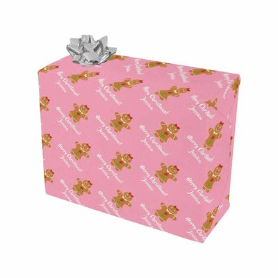 MyPupSocks Customized Add Your Name Merry Christmas Gingerbread Man Pink Wrapping Paper Roll Gift Wrapping Paper for All Holiday Occasions 5 Rolls 58"x 23"