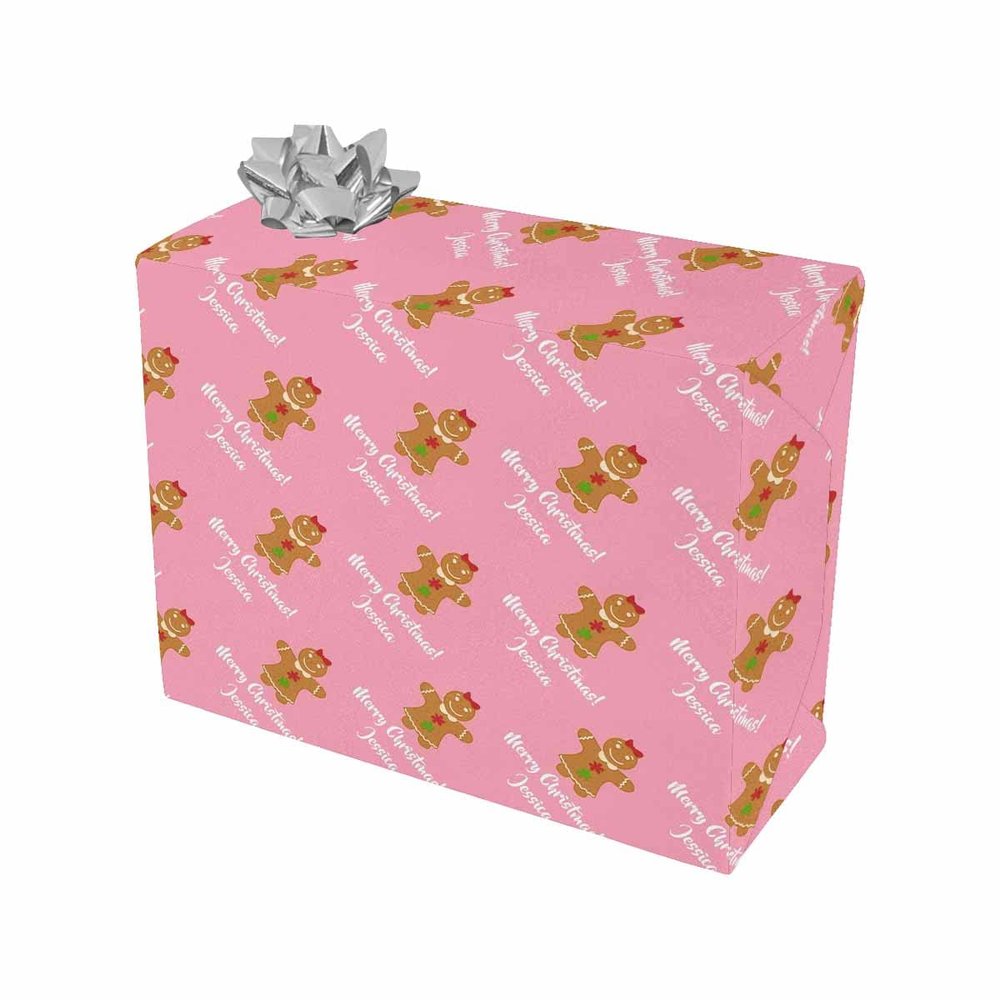 MyPupSocks Customized Add Your Name Merry Christmas Gingerbread Man Pink Wrapping Paper Roll Gift Wrapping Paper for All Holiday Occasions 5 Rolls 58"x 23"