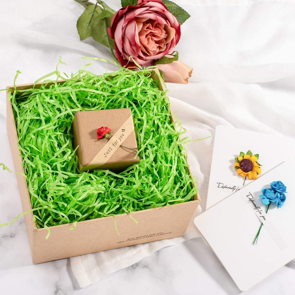Crinkle Cut Paper Shred Filler 400g (14oz), Packing Confetti, Shredded Paper for Gift Box, Easter Basket Stuffers/Fillers, Easter Grass Egg Paper,Green Crinkle Paper