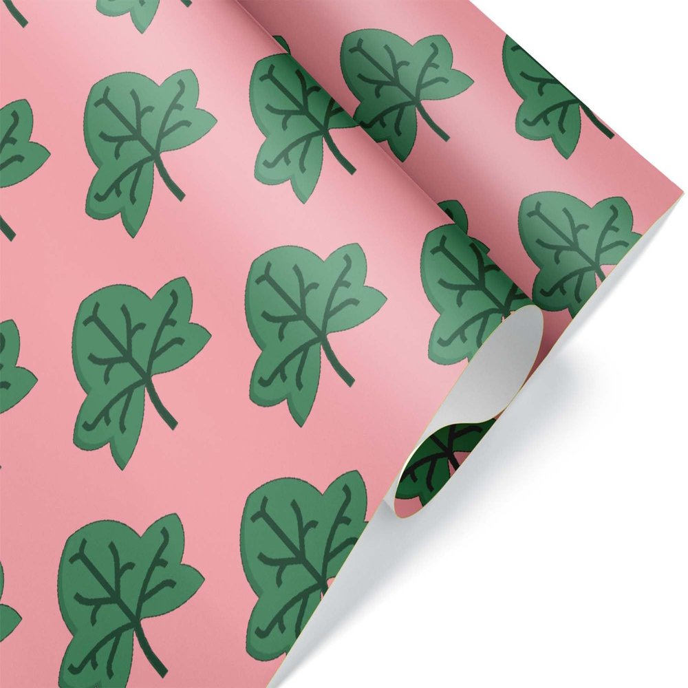 Green Ivy Leaf Wrapping Paper Premium Pink Gift Wrap Party Decoration (12 foot x 30 inch roll)