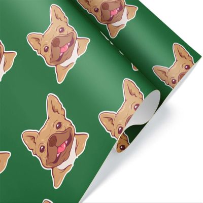 French Bulldog Wrapping Paper, Christmas Green Brown Fawn Frenchie Gift Wrap, Cute Puppy Dog Birthday Party Decoration Decor (12 foot x 30 inch roll)