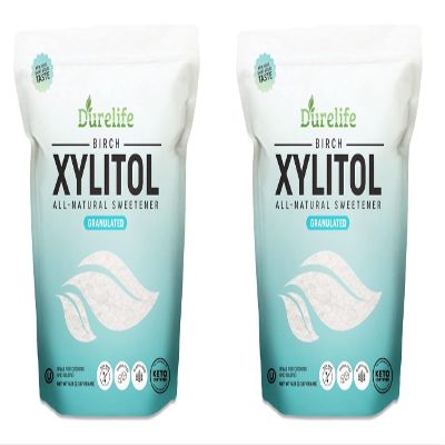 DureLife XYLITOL Sugar Substitute 5LB Bulk 2 Pack (160 OZ) Made From 100% Pure Birch Xylitol NON GMO - Gluten Free - Kosher, Sugar alternative, Packaged In A Resealable zipper lock Stand Up Pouch Bag