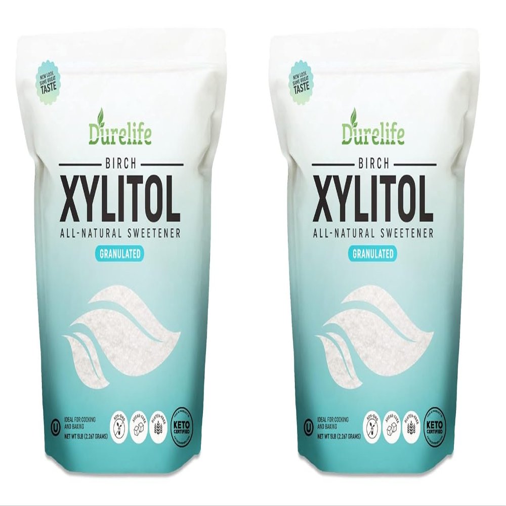 DureLife XYLITOL Sugar Substitute 5LB Bulk 2 Pack (160 OZ) Made From 100% Pure Birch Xylitol NON GMO - Gluten Free - Kosher, Sugar alternative, Packaged In A Resealable zipper lock Stand Up Pouch Bag