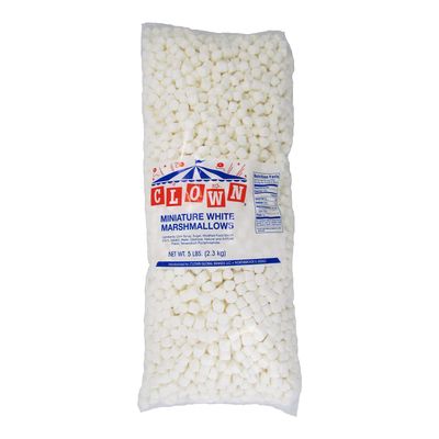 Clown Global Brands Bulk Miniature White Marshmallows | 4 Count / 5 lb poly bags | 20 lb Case | Fat Free, Gluten Free, Cholesterol Free | Perfect for Baking