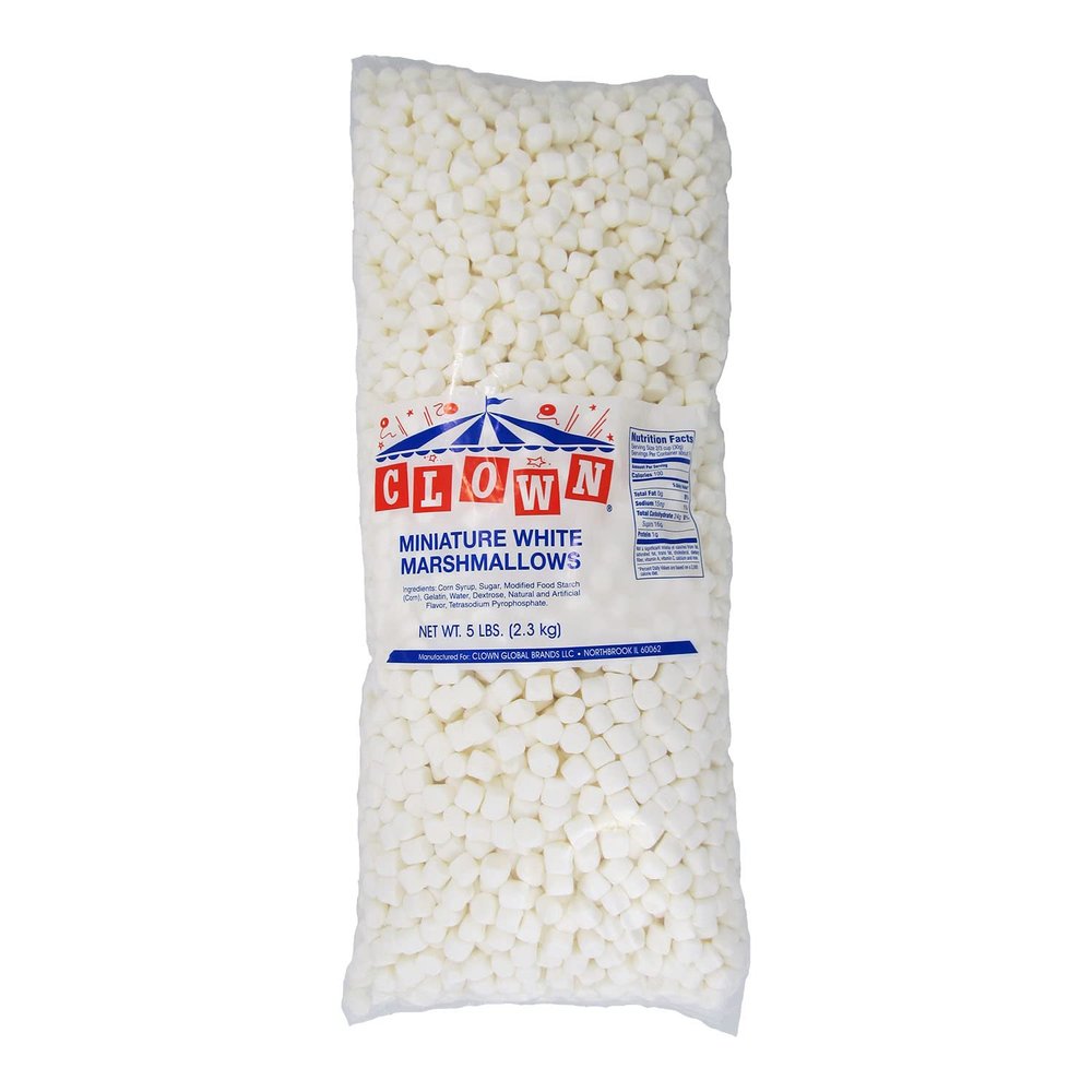 Clown Global Brands Bulk Miniature White Marshmallows | 4 Count / 5 lb poly bags | 20 lb Case | Fat Free, Gluten Free, Cholesterol Free | Perfect for Baking