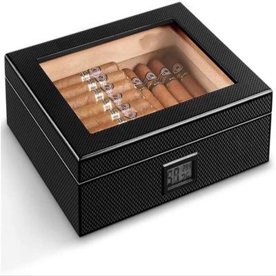 HongLianRiven Cigar Box Humidor Portable Cedar Cigar Case Wood Travel Cigar Humidor Set with Humidifier Hygrometer
