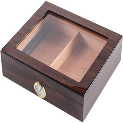 HongLianRiven Cigar Box Humidor Portable Transparent Window Cedar Cigar Case Wood Travel Cigar Humidor Set with Humidifier Hygrometer