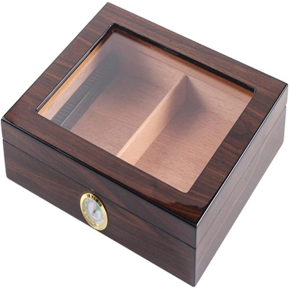 HongLianRiven Cigar Box Humidor Portable Transparent Window Cedar Cigar Case Wood Travel Cigar Humidor Set with Humidifier Hygrometer