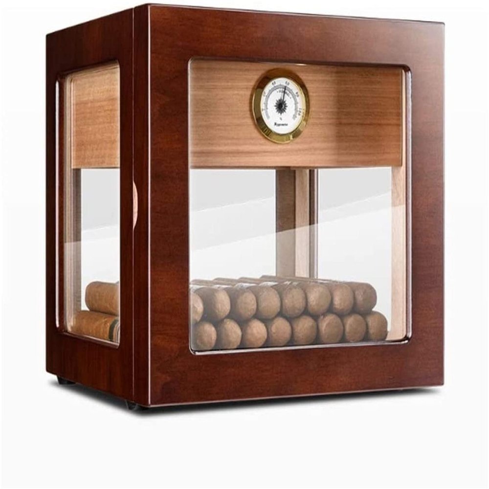 HongLianRiven Cigar Box Humidor Cigar Box Wooden Cigar Display Box Humidor Glass Top Side for Cigars with Cigar Hygrometer