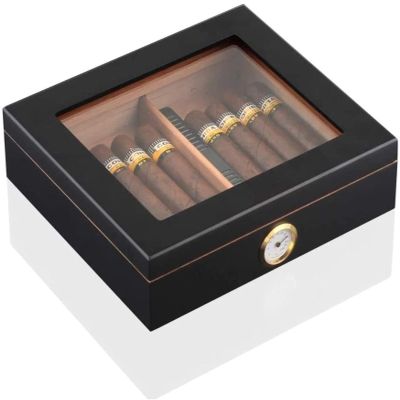 HongLianRiven Cigar Box Humidor Cedar Wood Cigar Travel Humidor Box Portable Cigar Case Humidifier Hygrometer Cigar Humidor Box for Cigars
