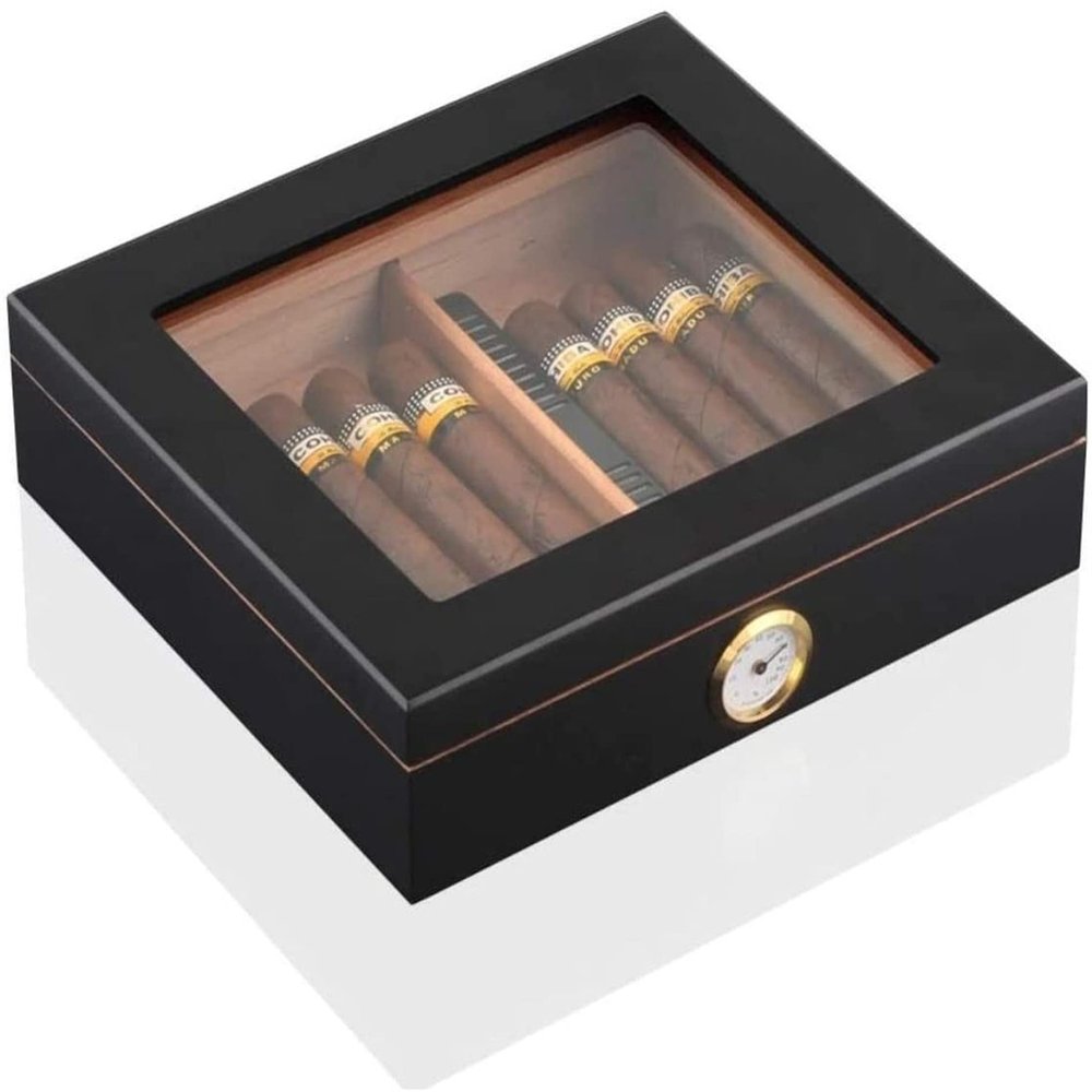 HongLianRiven Cigar Box Humidor Cedar Wood Cigar Travel Humidor Box Portable Cigar Case Humidifier Hygrometer Cigar Humidor Box for Cigars