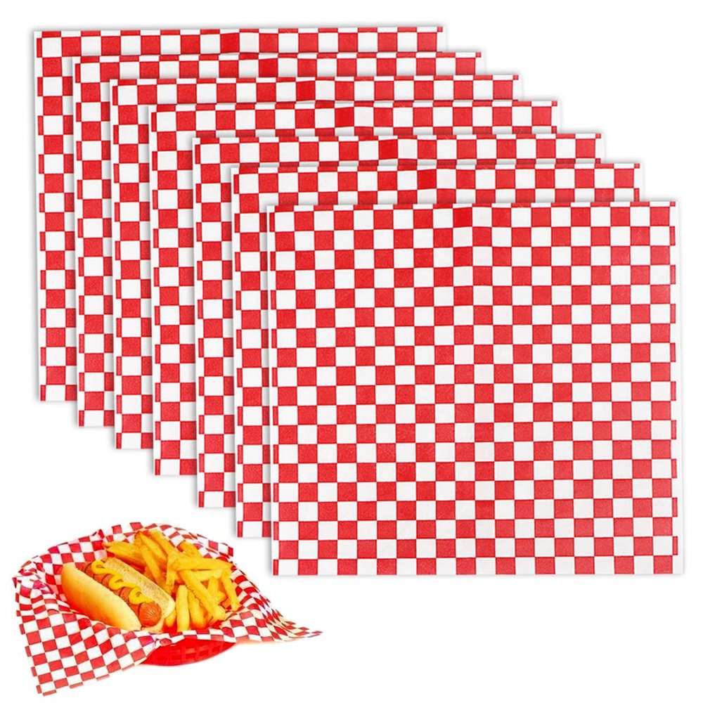 DOERDO 100pcs Deli Sandwich Wrap Paper, Grease Resistant Food Wrapping Papers Basket Liners for Plastic Food Basket, Wrapping Bread and Sandwiches, Red, 11''x10''