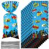 100 Pcs Hero Cellophane Treat Bags, Hero Party Gift Candy Goodie Favor Bags with 100 Silver Twist Ties for Gift Wrapping Birthday Party Shower Decor view 1