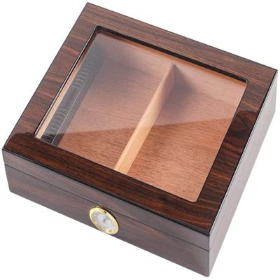 HongLianRiven Cigar Box Humidor Portable Transparent Window Cedar Cigar Case Wood Travel Cigar Humidor Set with Humidifier Hygrometer