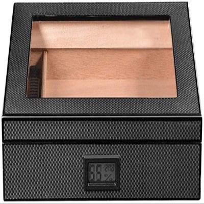 HongLianRiven Cigar Box Humidor Classic Cigar Box with Digital Hygrometer and Humidifier Glass Top Cigar Cabinet