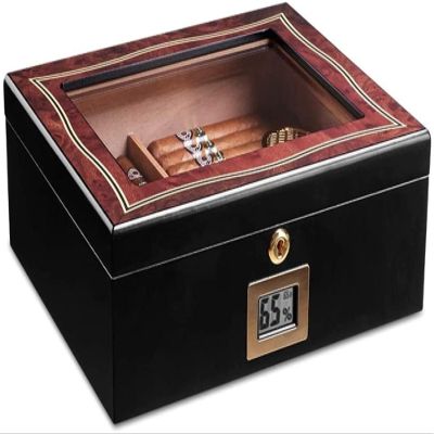 HongLianRiven Cigar Box Humidor Cigar Humidor Desktop Wooden Box Travel Humidor for Cigars with Humidifier and Hygrometer