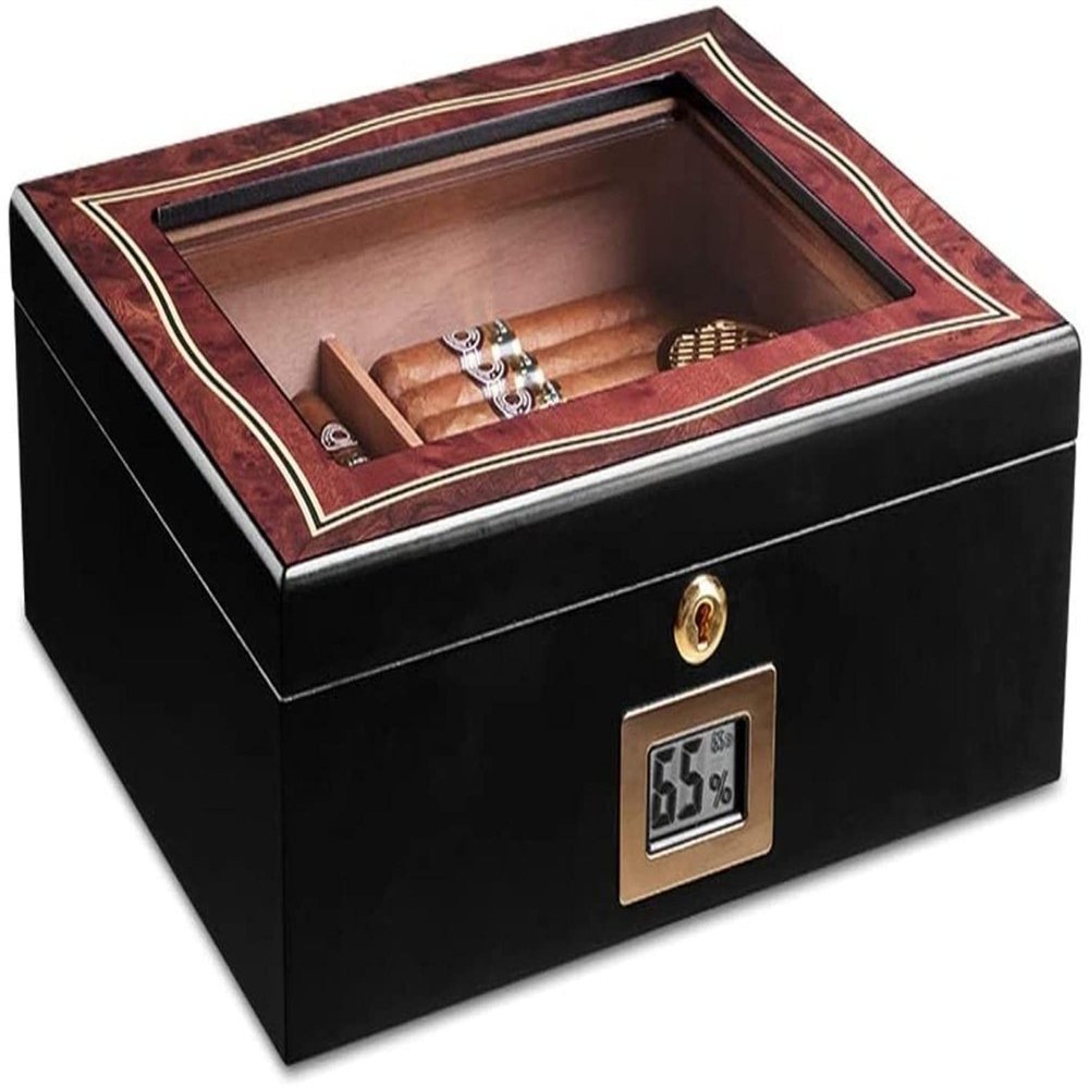 HongLianRiven Cigar Box Humidor Cigar Humidor Desktop Wooden Box Travel Humidor for Cigars with Humidifier and Hygrometer