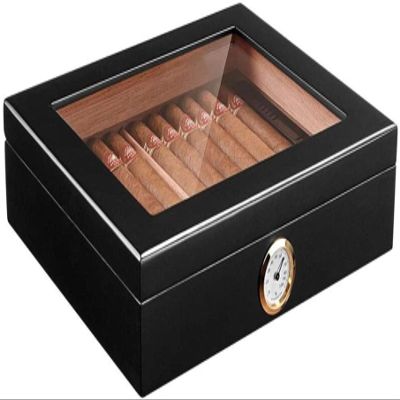 HongLianRiven Cigar Box Humidor Cigar Humidor, Cedar Cigar Desktop Box with Humidifier and Hygrometer, Glass Top for 35 Cigars (Color : B)