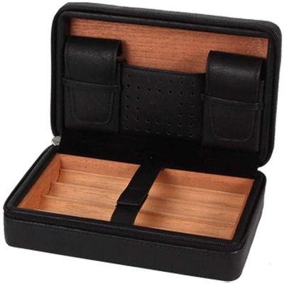 HongLianRiven Cigar Box Humidor Cigar Humidor Case, Cedar Wood Portable Cigar Travel Leather Humidor Box with Humidifier, Removable Cedar Tray (Color : B)