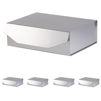 PACKGILO 5 Silver Large Gift Boxes with Lid 13x9x4 Inches, Bridesmaid Proposal Boxes, Hard Collapsible Gift Box with Magnetic Closure, Groomsman Box Reusable Gift Boxes for Clothes (Glossy Silver)