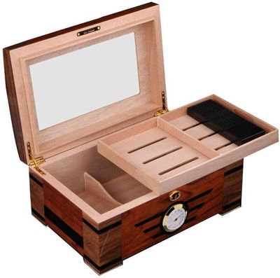 HongLianRiven Cigar Box Humidor Glass Hygrometer and Rectangular Humidifier Desktop Cigar Humidor Glass Top Cigar Storage Box