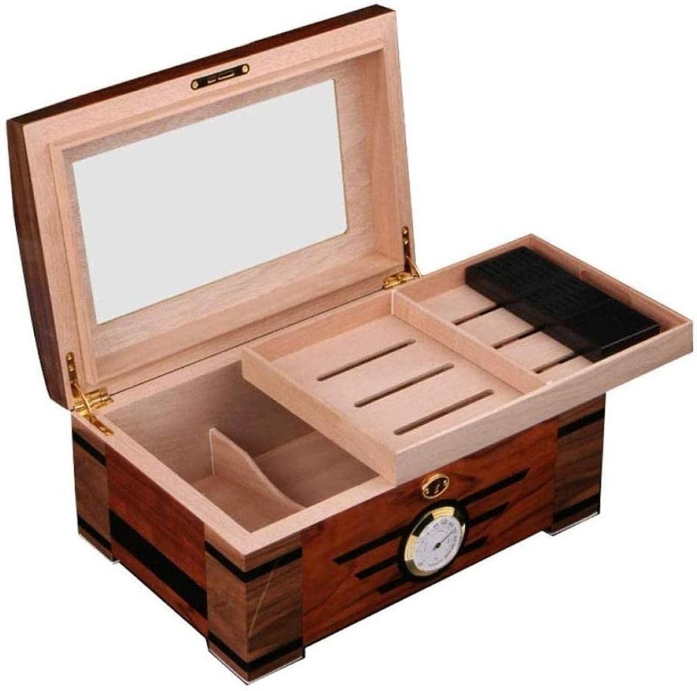 HongLianRiven Cigar Box Humidor Glass Hygrometer and Rectangular Humidifier Desktop Cigar Humidor Glass Top Cigar Storage Box