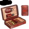 HongLianRiven Cigar Box Humidor Cigar Box-Cedar Lined Cigar Case Travel Humidor Cutter Lighter Set with Humidifier and Cedar Tray view 2