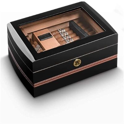HongLianRiven Cigar Box Humidor Cedar Wood Travel Cigar Humidor Box with Humidifier Hygrometer Humidor Cigar Box Case Humidors