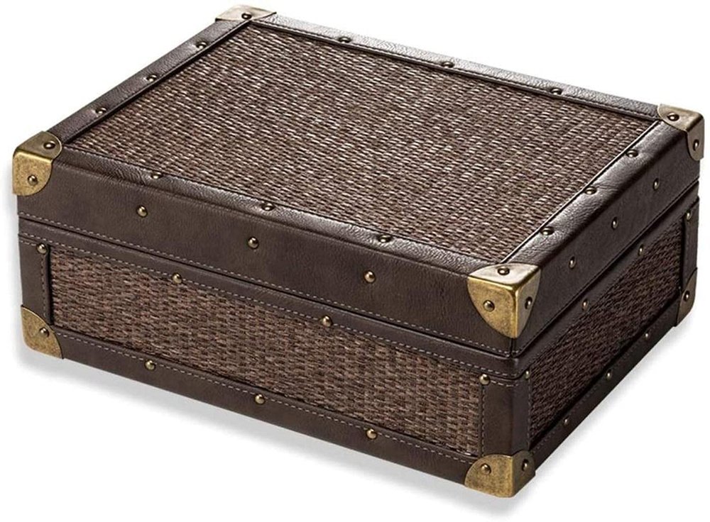 HongLianRiven Cigar Box Humidor Cigar Box Moisturizing Pine Woven Strip Portable Large Capacity Double Humidifier Storage Cabinet Cigar Box