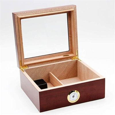 HongLianRiven Cigar Box Humidor Cedar Wood Surface Moisturizing Box Travel Cigar Humidor Cedar Wood Hygrometer Manual Cigar Humidor