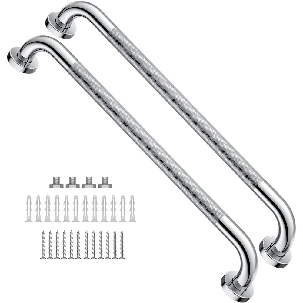 2 Pack 24 Inch Anti Slip Shower Grab Bar 1.25" Diameter,Munzong Stainless Steel Bathroom Grab Bar,Knurled Bathroom Balance Bar,Safety Handrail Support,Handicap Injury Elderly Senior Assist Bath Handle