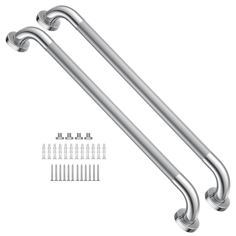 24 Inch Anti Slip Shower Grab Bar 1.25" Diameter, YuanDe 2 Pack Stainless Steel Bath Grab Bar, Knurled Bathroom Safety Rail, Shower Handrail Support, Handicap Elderly Injury Balance Assist Handles