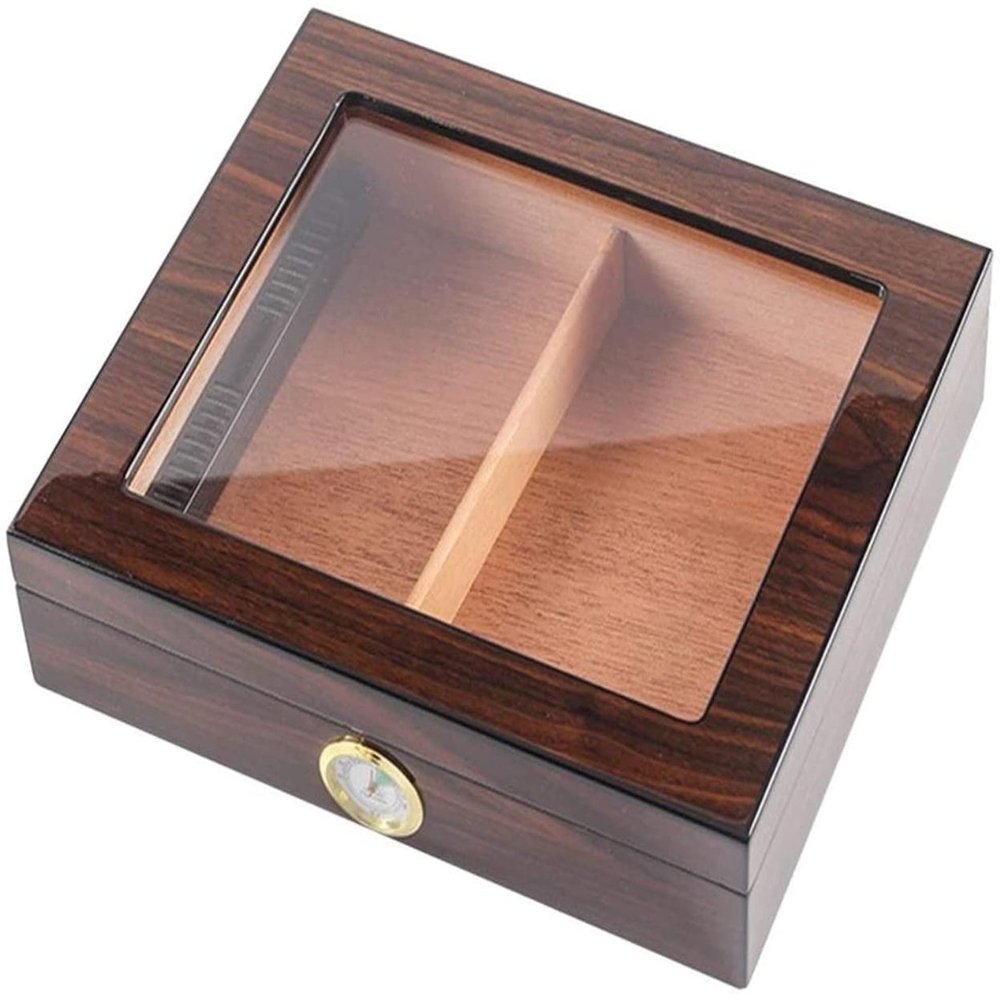 HongLianRiven Cigar Box Humidor Portable Transparent Window Cedar Cigar Case Wood Travel Cigar Humidor Set with Humidifier Hygrometer Storage Box
