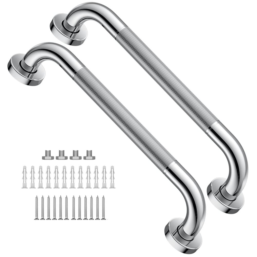 2 Pack 16 Inch Anti Slip Shower Grab Bar 1.25" Diameter,Munzong Stainless Steel Bathroom Grab Bar,Knurled Bathroom Balance Bar,Safety Handrail Support,Handicap Injury Elderly Senior Assist Bath Handle