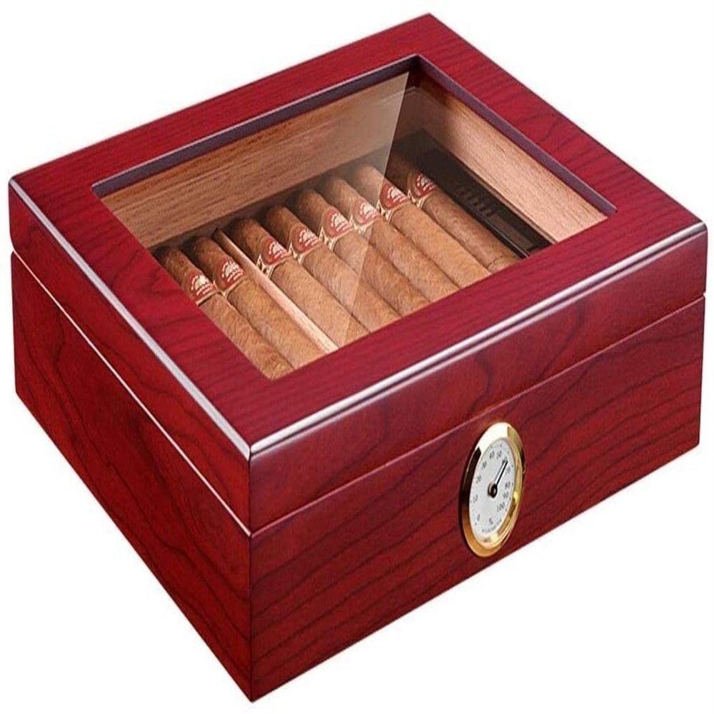 HongLianRiven Cigar Box Humidor Handmade Cigar Humidor, Cedar Cigar Desktop Box with Humidifier and Hygrometer (Color : A)