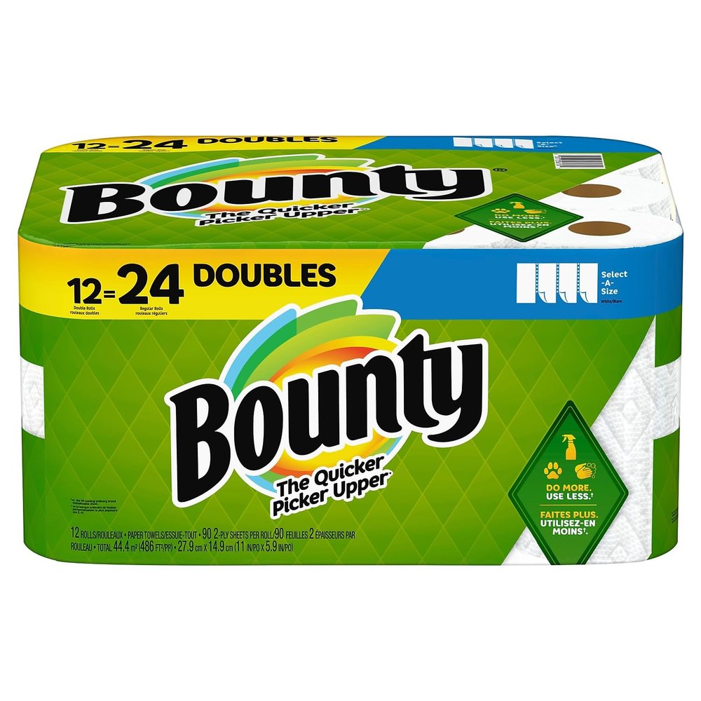 Bounty Select-A-Size Double 2-Ply Paper Towels, 98 Sheets Per Roll, Pack of 12 Rolls